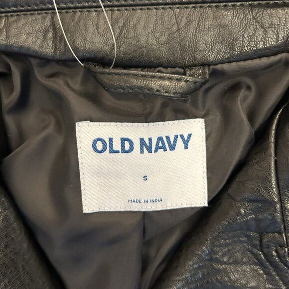 Old Navy Women's Faux Leather Belted Biker Jacket Size S Black Full Zip NWT - Picture 2 of 16